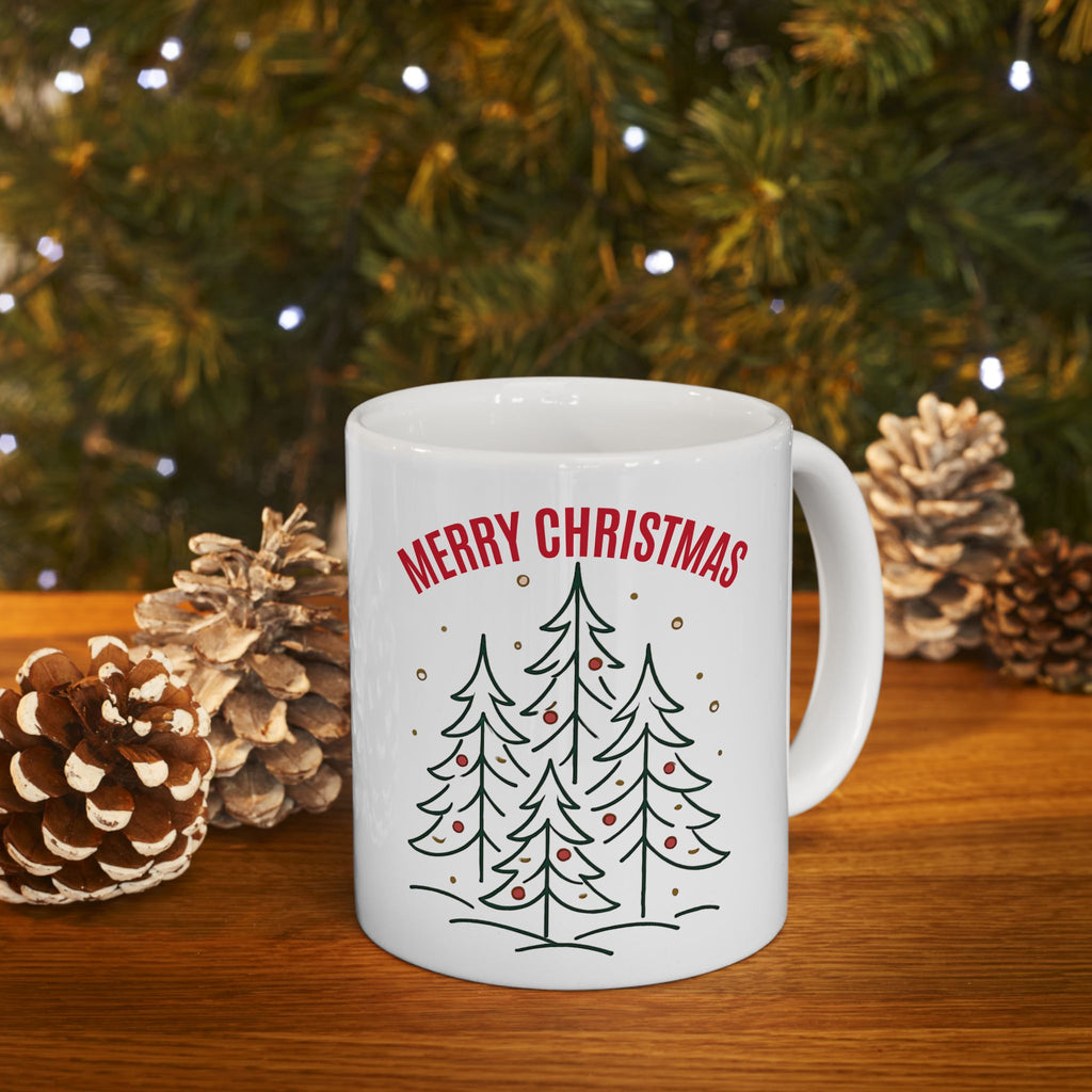 Merry Christmas Tree Ceramic Mug — Holiday 11oz & 15oz Coffee Cup