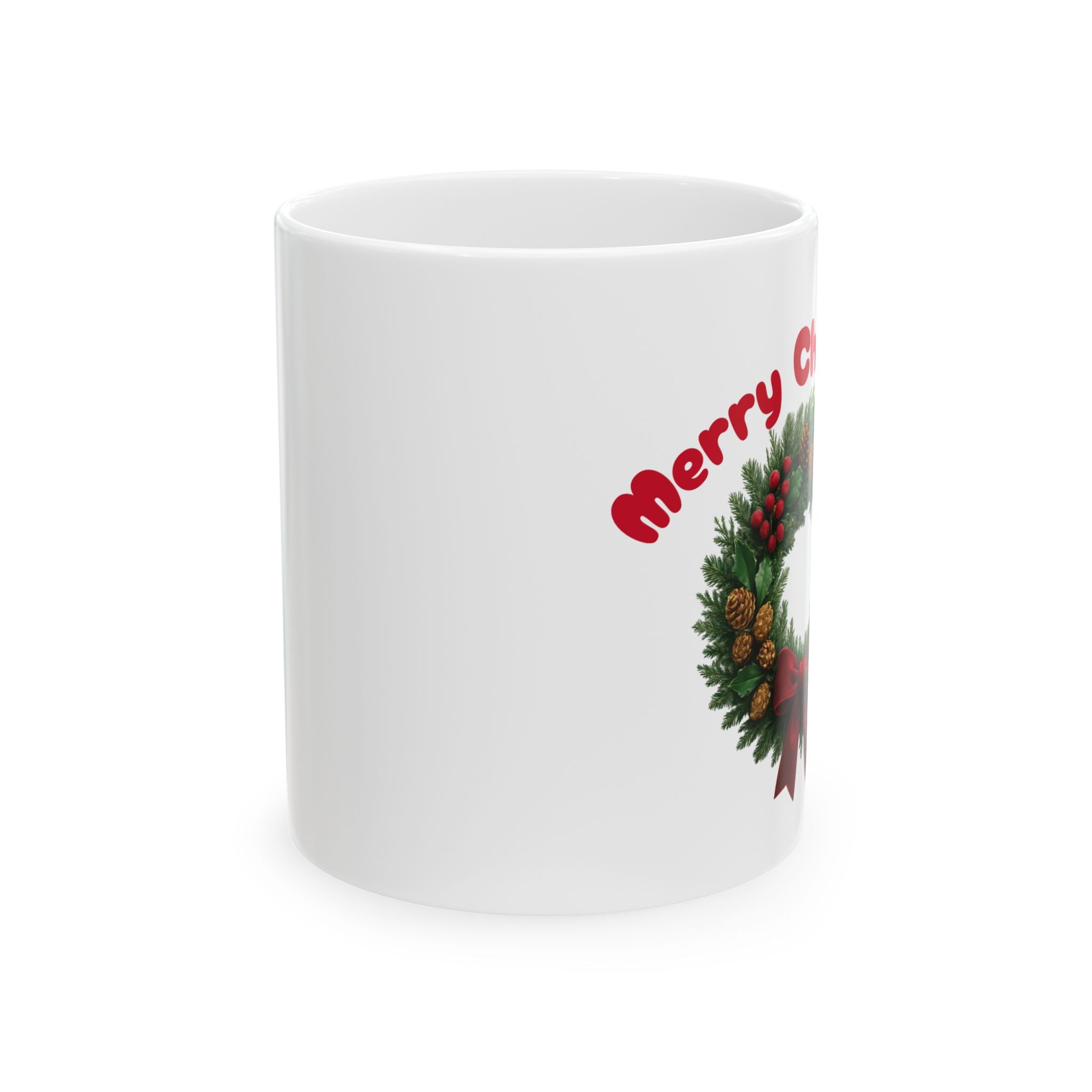 Christmas Wreath Ceramic Mug (11oz, 15oz) — Merry Christmas Holiday Coffee Cup